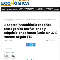 El sector inmobiliario espaol protagoniza 198 fusiones y adquisiciones hasta junio, un 37% menos, segn TTR